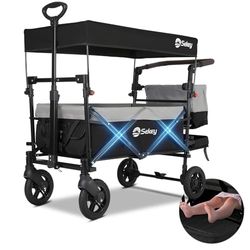 Sekey Carro Plegable con Techo para 2 niños, 150 kg, Carro de Mano, asa Deslizante, Resistente a los Golpes, Ruedas de Poliuretano con Frenos 110L, SS5050, Gris con Negro