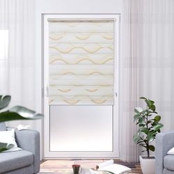K-Home Klemmfix Madrid Estor Doble, sin Agujeros, impresión Onda, Beige, 75 x 150 cm (Ancho x Largo)