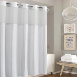 Hookless Cortina de Ducha de Rayas gofres de 71 x 74 Pulgadas en Blanco Brillante