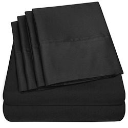 Sweet Home Collection 6 peças Bed Sheets 1500 Thread Count Deep Pocket Fine conjunto de fronhas extra de microfibra com bolsos profundos, preto, casal duplo, 6