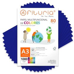 Coloured Sheets, Pack 1000 Sheets A3 80 g – Coloured Paper for Crafts, Printer, Scrapbooking – Colours – Ideal Origami, Papiroflexia, Office and School (Dark Blue, 1000h)