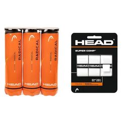HEAD Radical 575701 Tennisbollar, Gul, 3 x 4 st & HEAD Super Comp Overgrip-Blue