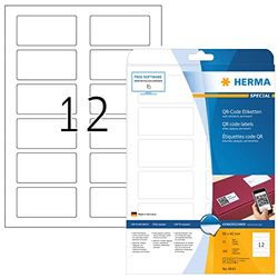 HERMA Self Adhesive QR Code Labels, 12 Labels per A4 Sheet, 800 Sheets, 80 x 40 mm, 9600 Labels, Blank Opaque Product Code Labels Stickers, Sticky Labels for Laser & Inkjet Printer, White
