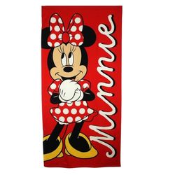 Asciugamano Minnie, tessuto morbido e assorbente, design Minnie Mouse, perfetto per la spiaggia o la piscina, Rosso, Taglia unica
