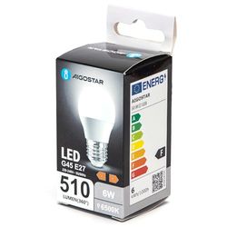 Bombilla LED G45 E27 6W 6500K - Eficiencia energética, luz blanca fría, ideal para iluminación general y espacios de trabajo.