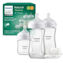 Philips Avent nappflaska i glas, presentförpackning för nyfödd – 3 nappflaskor, ultra soft-napp för barn i åldern 0–6+ månader (modell SCD878/11)