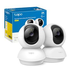 Tapo C210P2 Telecamera Wi-Fi Interno 2K(3MP), Videocamera sorveglianza, Visione Notturna, Notifiche in Tempo Real, MicroSD fino a 512GB, Alexa e Google Assistant, Contiene 2 Tapo C210