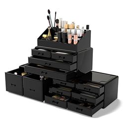 READAEER Organizador de maquillaje Organizador de cosméticos Almacenamiento de Cosméticos Bandejas para cosméticos Negro