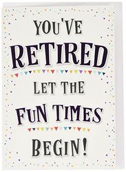 Moderne pensioenkaart Fun Times Begin - 7 x 5 inch - Piccadilly Groeten, grijs|paars|wit|zwart