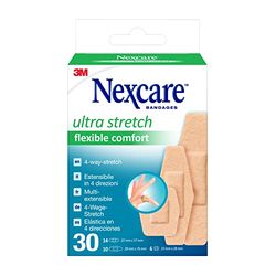 Nexcare Apósitos Ultra Strech Flexible Comfort Foam, tamanhos variados, 30 pensos por pacote, pensos respiráveis e impermeáveis para ferimentos menores, arranhões, para kits de primeiros socorros