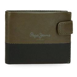 Pepe Jeans Doppio portafoglio orizzontale con chiusura a scatto verde 11x8,5x1 cm Pelle, Verde, Taglia unica, Portafoglio orizzontale con chiusura a clic