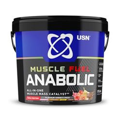 USN Muscle Fuel Anabolic Variety (Chocolate, Strawberry, Banana, Caramel Peanut) All-in-one Protein (4kg): Workout-Boosting, Protein Powder for Muscle Gain - New Formula