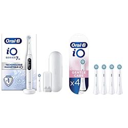 Oral-B iO 7N Brosse À Dents Électrique Blanche connectée Bluetooth, 2 Brossettes, 1 Étui De Voyage & iO Gentle Care, Embout, Pack de 4 Brossettes de Rechange pour Brosse à Dents Électrique, Blanc