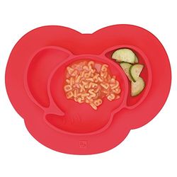 iDesign Idjr Assiette Bébé, Set de Table enfant Antidérapant en Silicone, Assiette Ventouse Avec Motif D’Éléphant, Rouge Cerise