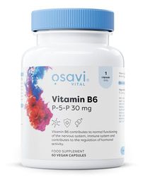 Osavi Vitamin B6 P–5–P 30mg – 60 Vegan Capsules | Active Coenzymatic Form of Pyridoxal–5’–Phosphate | High Potency 18 mg Vitamin B6 per Capsule | Clean Label, Vegan Friendly