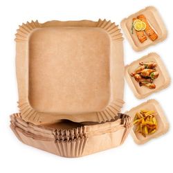 GOURMETmaxx Barquettes en papier sulfurisé antiadhésif, set de 100 pour une friteuse à air chaud nettement plus propre | En cellulose non blanchie avec bord extra haut, env. 20 x 20 x 4,5 cm