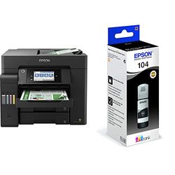 Epson EcoTank ET-5800, Stampante Multifunzione, Stampa Fronte/Retro & Serie 104 Bottiglia di Inchiostro EcoTank -Ricarica Agevole Serbatoi Stampante, Stampa fino 4500 Pagine, Flacone Nero, 65ml