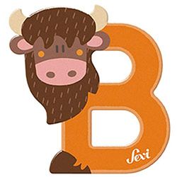 Sevi 83002 dierlijke houten letters B Bison ca. 10 cm, deurletters voor kinderkamer, ABC educatief speelgoed van hout, pedagogisch speelgoed voor kinderen vanaf 3 jaar, letter dieren, oranje