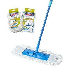 Spontex Extra Mop Extra Piatto, Mop in Microfibra per Scopa e Spazzolone, Lunghezza Regolabile 80-140 cm, Pulisce Pavimenti in Laminato, Legno e Piastrelle, 2 x Ricambi della Testa