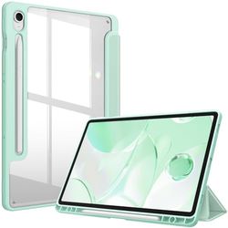FINTIE Custodia per Samsung Galaxy Tab S10 FE 10.9 Pollici 2025/S9 FE 10.9" 2023/S9 11" 2023 con Portapenne - Antiurto Sottile Case Posteriore Trasparente Cover con Auto Sonno/Sveglia, Verde Chiaro