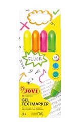 Jovi - JOVI!NEON Gel Marker, Etui met 4 sticks markeerstiften, Diverse kleuren, Droogt niet uit, Vlekt niet uit bij het schrijven en loopt niet door papier, Glutenvrij, (1810)