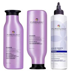 Pureology Hydrate Shampoo, Color Fanatic Top Coat and Tone Glaze Blue and Hydrate Conditioner