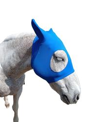 Maschera per Cavallo in Tessuto di Lycra di Alta Qualità con Orecchie Anti mosche Mod. TROTTO Col. Blue China, Taglia COB