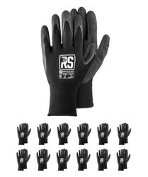 Harmon RS SAFE TEC BLACK Lot de 12 paires de gants de montage en nylon avec revêtement rugueux Latex Taille 11 Noir Gants de travail