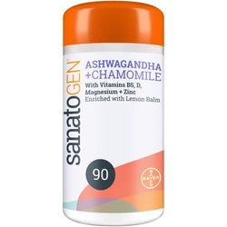 Sanatogen Ashwagandha + Chamomile Daily Dietary Supplements with Vitamin B5, Vitamin D, Magnesium and Zinc – 90 Tablets