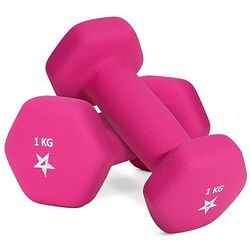Yes4All G1EK Hex Neopreen Gewichten Halters Set Paar (1 kg tot 7 kg) - Halterset, Handgewichten Set voor Vrouwen Mannen, Home Gym Workout, 1 kg x 2, Roze