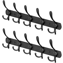 SAYONEYES Coat Rack Wall Mount with 5 Tri Coat Hooks for Hanging – 16 Inch Heavy Duty SUS304 Stainless Steel Matte Finish Waterproof – Wall Hooks Rack for Bathroom, Bedroom (Black – 2 Pack)