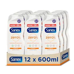 Sanex Zero% Nutritivo Gel de Ducha, Pack 12 Uds x 600ml, Gel de Baño Hidratante para Pieles Secas, 99% Biodegradable, 0% Sulfatos, 0% Colorantes, 0% Microplásticos