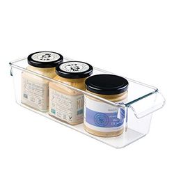 iDesign Caixa transparente com alça, organizador de cozinha pequeno de plástico, caixa organizadora sem tampa para armários, frigorífico ou gavetas, transparente