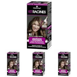 Schwarzkopf - Kit Racines - Coloration Permanente - Enrichie d’une huile nourrissante - Couverture Cheveux Blancs - Retouche entre 2 Colorations - Châtain Clair à Châtain R1 (Lot de 4)