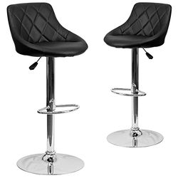 Flash Furniture 2 sgabelli da bar contemporanei in vinile, altezza regolabile, schienale con motivo a rombi e base cromata, nero