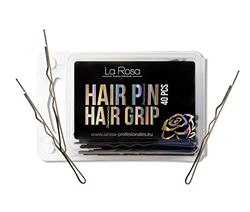 LaRosa Grip per capelli ondulati 6 cm - Palla di metallo solidu a forma di U - Adatto per saloni di parrucchieri - 1 confezione x 40 pezzi - Oro/Nero