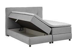 Atlantic Home Collection Tilo Cama con somier de muelles, 180 x 200 cm, Tela, Gris Claro