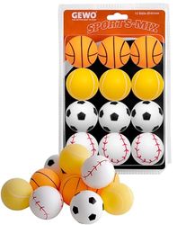 GEWO Sports-Mix bordtennisbollar – plastbordtennisbollar 40 i sportdesign – 12 färgglada, högkvalitativa ping pongbollar – olika utföranden, 40 mm diameter