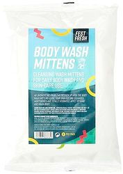 FestFresh Body Wash Mittens | Adult Washgloves | Disposable Premoistened Cleansing Wipes | Perfect for Camping, Backpacking and Festivals | Pack of 8, White, 1 Pack