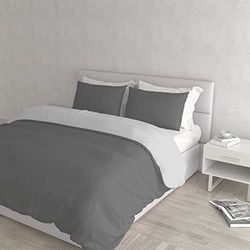 Parure Housse de Couette 100% Coton Naturel, fabriquée en Italie, Housse de Couette 250 x 200 cm avec Double Rabat et taies d'oreiller, Double, Gris foncé/Gris Clair