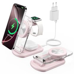 Station de Charge sans Fil magnétique 3 en 1 pour appareils Apple, Chargeur Rapide et Pliable pour Voyage, avec lumière Nocturne pour iPhone 16, 15, 14, Apple Watch/AirPods Pro, PK