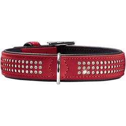 HUNTER SOFTIE TRILUXE hondenhalsband, kunstleer, glinsterende strass-steentjes, 60 (M-L), rood