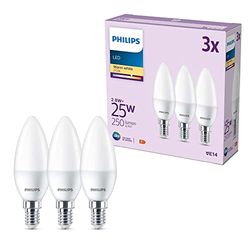 PHILIPS LED Frosted B35 Candle Light Bulb 3 Pack [Warm White 2700K - E14 Small Edison Screw] 25W, Non Dimmable. for Home Indoor Lighting