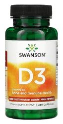 Swanson Vitamin D-3 Dietary Supplement for Bones and Immune System, High Bioavailability, 250 Capsules