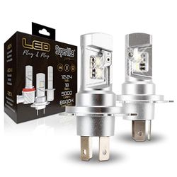 Superlite Halogen to LED Conversion Bulbs Kit H4 Plug & Play Gold Series 6500K / 10000 Lumens / 12-24V / 18W For Car, Motorbike and Truck