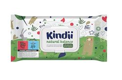 Kindii Natural Balance Wet Wipes for Babies and Children - Protective, Moisturising, Regenerating Effect - Delicate Fragrance - with Allantoin, Emollients - Aloe Vera - Neutral pH Value - Pack of 60