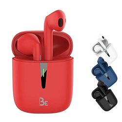 BE Pop Bluetooth 5.1 TWS - Auriculares estéreo 3D HD inalámbricos, batería de 12 H, Carcasa de Carga LED, fácil de conectar, micrófono Integrado, Ligero y cómodo para iPhone/Android (Rojo)