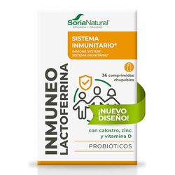 Soria Natural Inmuneo Lactoferrina - Nutrientes para el Sistema Inmune - Contribuye a la Estimulación de las Defensas – Calostro Bovino, Inulina, Probióticos, Vitamina D y Zinc - 36 Comp. de 900mg