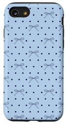 Dark Blue Polka Dots and Bows on Light Blue Rockabilly Case for iPhone SE (2020) / 7/8