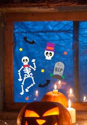 FIESTAS GUIRCA | Décoration Gel Squelettes (20x25 cm) - Ornement pour Mur, Porte et Fenêtre - Idéal pour Halloween et Fêtes d'Horreur - Décoration de Squelettes pour Célébrations - Multicolore